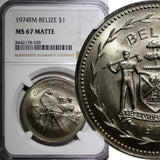 BELIZE 1974 FM $1.00 Dollar Scarlet Macaw NGC MS67 MATTE TOP GRADED KM# 43 (028)