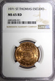 Saint Thomas & Prince Island 1971 1 Escudo NGC MS65 RD FULL RED KM# 18 (021)