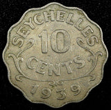 Seychelles George VI Copper-Nickel 1939 10 Cents Mintage-36.000 KM# 1 (24 954)