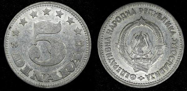 Yugoslavia Aluminum 1953 5 Dinara 1 Year Type 	24.6 mm KM# 32 (24 542)