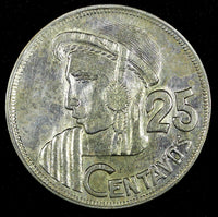 GUATEMALA Silver 1959/8 25 Centavos Last Year Mintage-277,000 High Grade KM#258