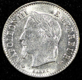 FRANCE Napoleon III Silver 1867 A  20 Centimes Mintage-352 ,510 KM# 808.1  (066)