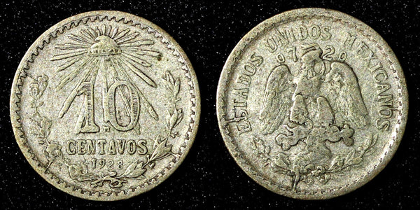 Mexico ESTADOS UNIDOS MEXICANOS Silver 1928 10 Centavos KM#431  (27 423)