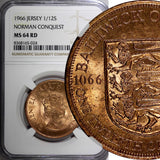 Jersey Elizabeth II Bronze 1966 1/12 Shilling NGC MS64 RD TOP GRADED KM# 26 (24)
