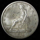 United States Silver 1874 S Trade Dollar Chinese Chopmarks XF-aUNC KM# 108 (268)