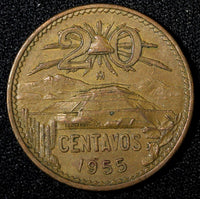MEXICO  Bronze 1955 Mo 20 Centavos 1st Year Type  KM# 440 (27 532)