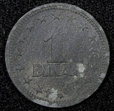 Yugoslavia Zinc 1945 1 Dinar WWII Issue 1 Year Type aUNC/UNC KM# 26 (24 359)