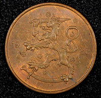 FINLAND Copper 1928 5 Penniä  CHOICE UNC Toned KM# 22 (24 014)