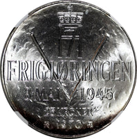 Norway Olav V Silver 1970 25 Kroner NGC MS66 Anniversary of Liberation KM#414(3)
