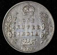 India-British Edward VII Silver 1906 Rupee Silver (.917) XF KM# 508 (27 565)