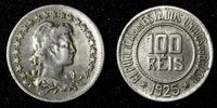 BRAZIL Copper-Nickel 1925 100 Reis Rio de Janeiro Mint KM# 518 (27 595)