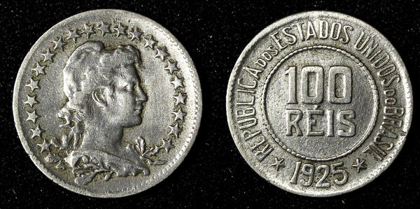 BRAZIL Copper-Nickel 1925 100 Reis Rio de Janeiro Mint KM# 518 (27 595)