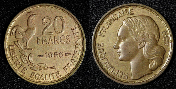 France Aluminum-Bronze 1950 20 Francs G.GUIRAUD 3 plumes  KM# 917.1 (28 259)