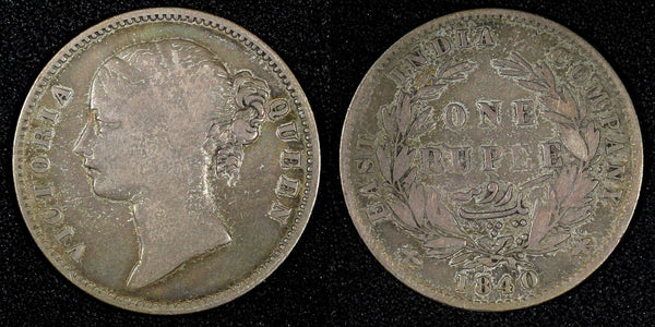 India-British Victoria Silver 1840 Rupee KM# 457.1 (27 364)