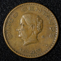 Mexico Bronze 1943 5 Centavos Josefa Ortiz de Domínguez WWII Issue KM# 424 (923)