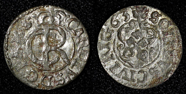 Livonia Riga CARL XI of Sweden (1660-1697)Silver 1663 Solidus,Schilling KM#55(4)