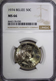 BELIZE Elizabeth II 1974 50 Cents NGC MS66 Light Toned TOP GRADED KM# 37 (030)