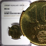 Hungary 1990 BP 10 Forint NGC MS66 Mintage-10.000 GEM BU KM# 739 (005)