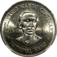 Philippines Silver 1964 Peso NGC MS63 Birth of Apolinario Mabini 38mm KM# 194(8)