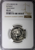 Greece 1973 5 Drachmai NGC MS64 REPUBLIC " Drachmai" Pegasus KM# 109.1 (015)