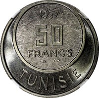 Tunisia Muhammad VIII 1957 50 Francs Paris NGC MS65 GEM BU TONING KM# 275 (12)