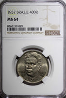 BRAZIL Oswaldo Cruz Copper-Nickel 1937 400 Reis NGC MS64 KM# 539 (029)
