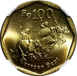 INDONESIA 1998 100 Rupiah Buffalo Racing NGC MS65 GEM BU KM# 53 (007)