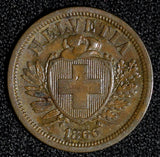Switzerland Bronze 1866 B 2 Rappen Bern Mint  KM# 4.1 (28 548)
