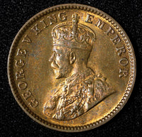 India-British George V Bronze 1934 (C) 1/4 Anna UNC Red Toned KM# 512 (27 695)
