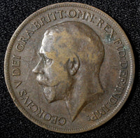 Great Britain George V Bronze 1919 H  1 Penny 	Heaton Mint KM# 810 (28 288)