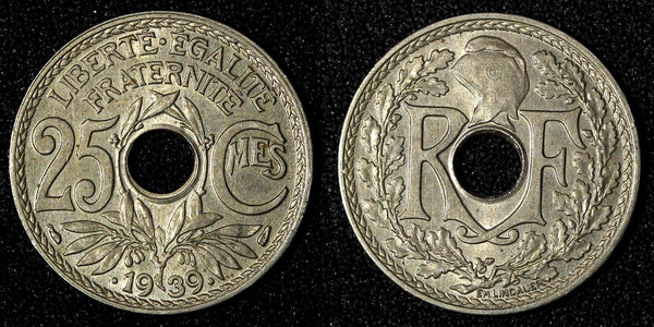 France Nickel-Bronze 1939 25 Centimes KM# 867b (27 991)