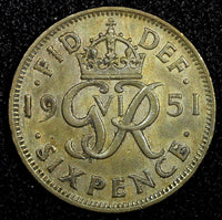 Great Britain George VI Copper-Nickel 1951 6 Pence KM# 875 (24 194)