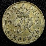 Great Britain George VI Copper-Nickel 1951 6 Pence KM# 875 (24 194)
