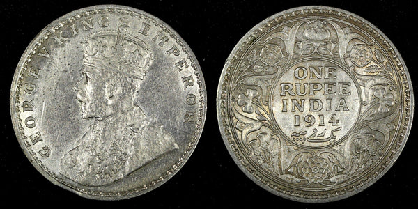India-British George V Silver 1914 (C) Rupee Calcutta Mint KM# 524 (27 332)