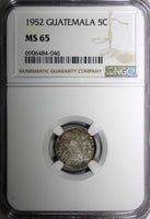 GUATEMALA Silver 1952 5 Centavos SCARCE NGC MS65 Toned TOP GRADED KM# 257.1 (46)