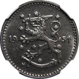 Finland Iron 1951 H 1 Markka NGC MS65 TOP GRADED BY NGC KM# 30b (047)