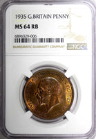 GREAT BRITAIN George V Bronze 1935 1 Penny NGC MS64 RB NICE TONING KM# 838 (06)