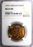 GREAT BRITAIN George V Bronze 1935 1 Penny NGC MS64 RB NICE TONING KM# 838 (06)