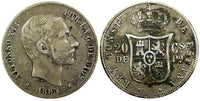 Philippines 	Alfonso XII Silver 1883 20 Centimos Manila Toned KM# 149 (24 408)