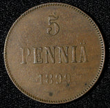Finland under Russia Nicholas II Copper 1899 5 Pennia KM# 15 (28 721)