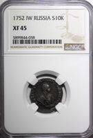 RUSSIA Elizabeth Silver 1752 IW Grivennik NGC XF45 Nice Cabinet Toning C#16a (8)