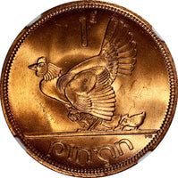 Ireland Republic Bronze 1968 Penny NGC MS66 RD NICE RED Hen with chicks KM11 (3)