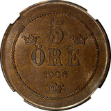 SWEDEN Oscar II Bronze 1906 EB 5 Ore Mintage-565 280 NGC MS62 BN KM# 770 (022)
