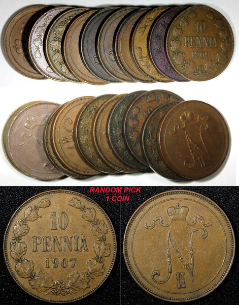 FINLAND Nicholas II Copper 1897-1916 10 Pennia KM#14 RANDOM PICK (1 COIN) (147)