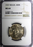 BRAZIL Oswaldo Cruz Copper-Nickel 1937 400 Reis NGC MS64 KM# 539 (010)