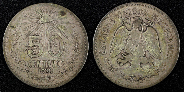 Mexico ESTADOS UNIDOS MEXICANOS Silver 1920 50 Centavos KM# 447 (27 241)