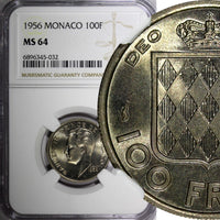 MONACO Rainier III 1956 100 Francs Paris Mint NGC MS64 Toned KM# 134 (032)