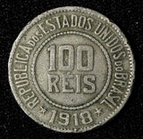 BRAZIL Copper-Nickel 1918 100 Reis Rio de Janeiro Mint BETTER DATE KM# 518 (599)