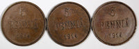 Finland Nicholas II Copper  1914 5 Pennia KM# 15 RANDOM PICK (1 Coin) (27 153)