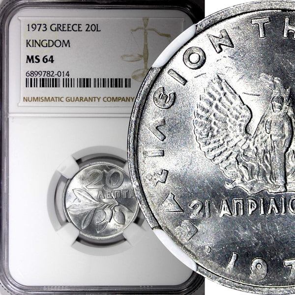 Greece Aluminium 1973 20 Lepta 1 Year Type NGC MS64 KM# 105 (014)